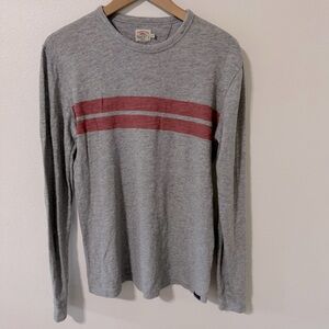 Faherty Surf Twin Stripe Long Sleeve Tee Gray Red Crewneck Minimalist X-Small